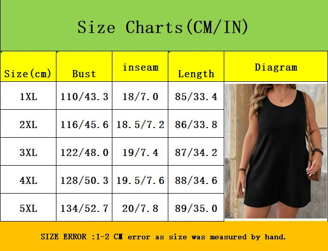 Plus Size Solid Vest Romper Round Neck Jumpsuit