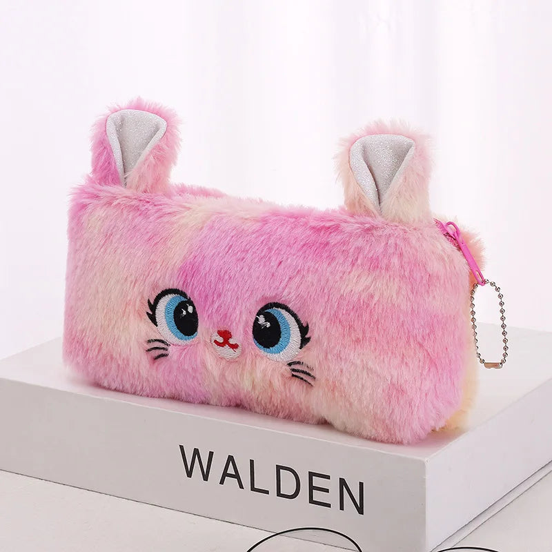 Cute gradient kitten pencil case with large capacity