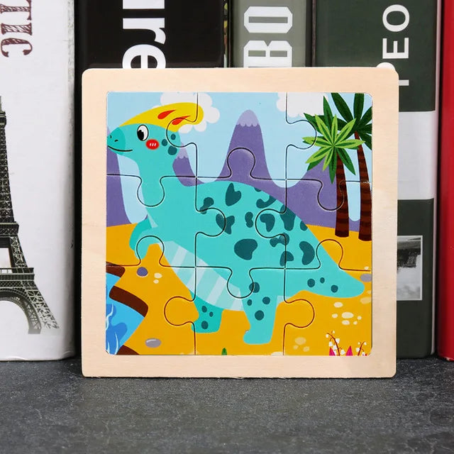 11X11CM Kids Wooden Puzzle Cartoon Animal Traffic Toys
