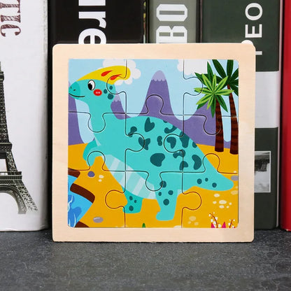 11X11CM Kids Wooden Puzzle Cartoon Animal Traffic Toys