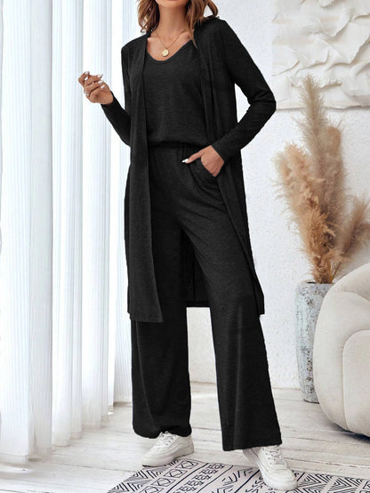 Casual loose three piece vest pants cardigan three piece set