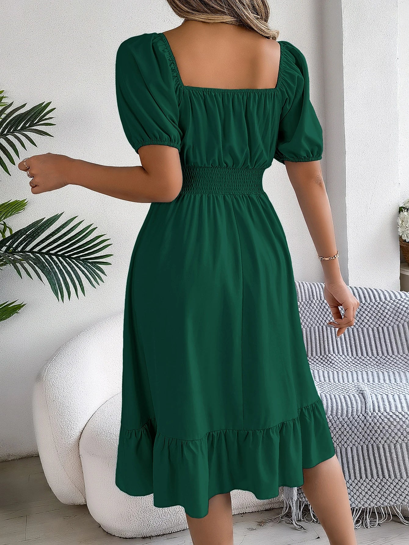 Puff Sleeve Square Neck Dress