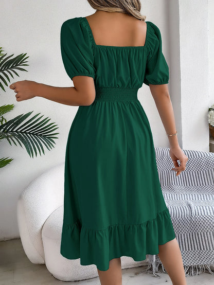 Puff Sleeve Square Neck Dress