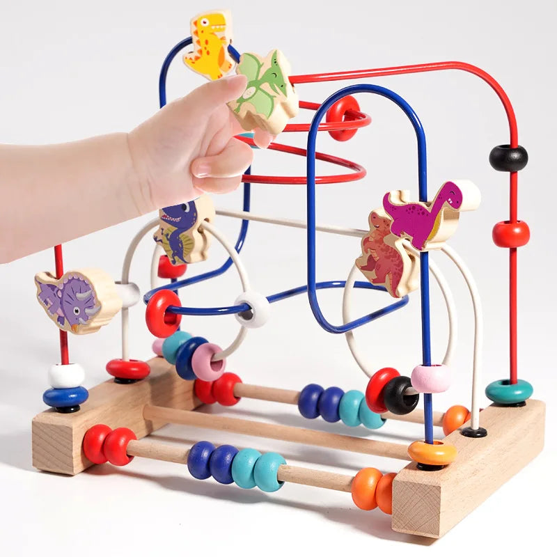 Montessori Wooden Roller Coaster Bead Maze Abacus Math Toys