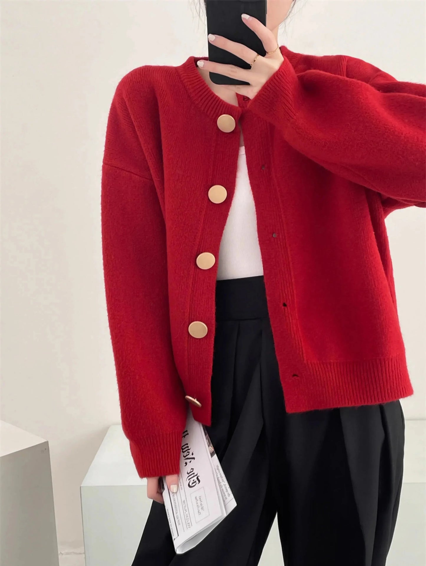 O-neck Loose Cardigans Single Breasted Sweaters