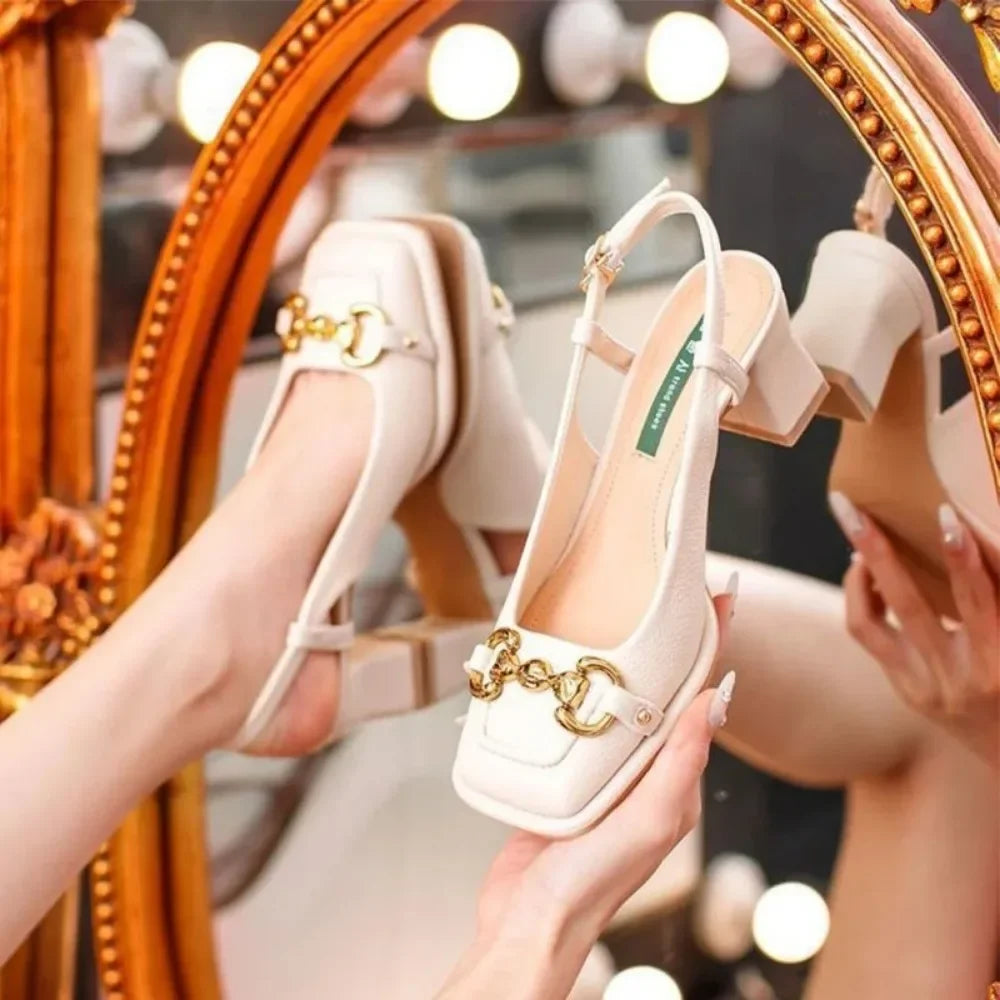 Mid-heel 5.5CM French Style Thick Heel Square Shoes