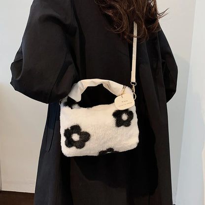 Faux Fur Plush Ruched Handle Small Shoulder Crossbody Bag