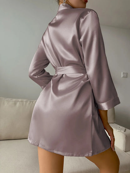 Silk Tie-Waist Short Robe L