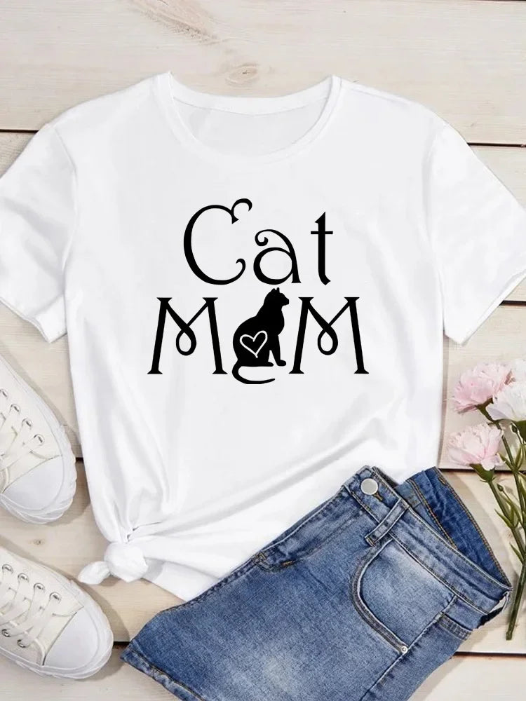Love Heart Cat Print T-Shirt