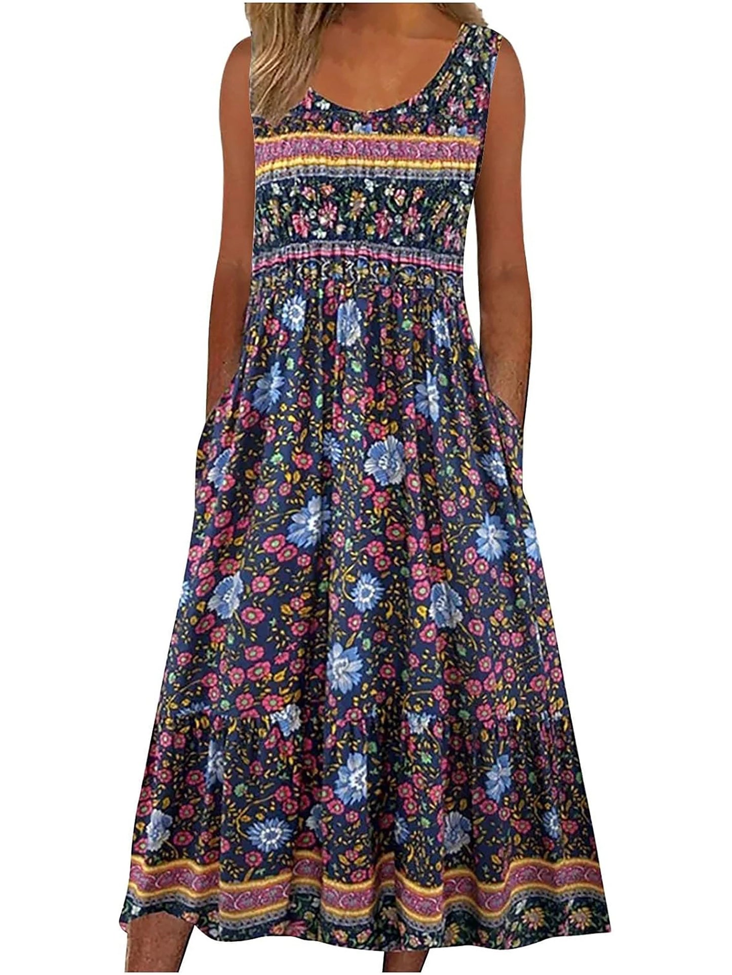 Sleeveless Bohemian floral flowing Dress