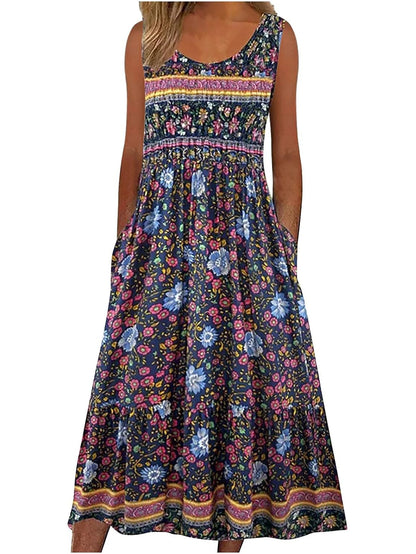 Sleeveless Bohemian floral flowing Dress