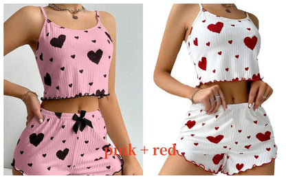 Short Tank Ventilate Soft Casual Love Printing Pyjama Set