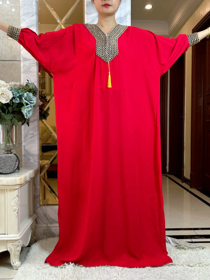 Muslim Long Sleeve Cotton With Big Scarf African Abaya