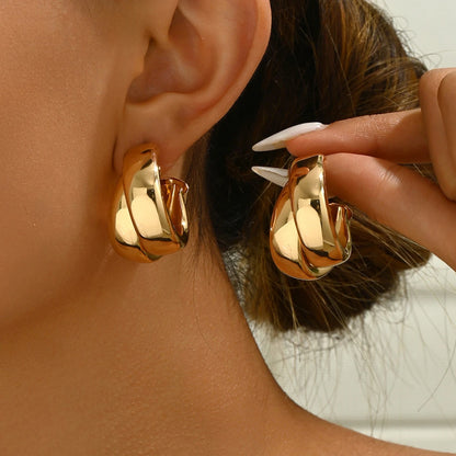 Chunky Hoop Gold Geometric Drop Earrings