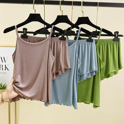 Camisole Sexy Thin Loose Shorts Large Size Pajamas Set