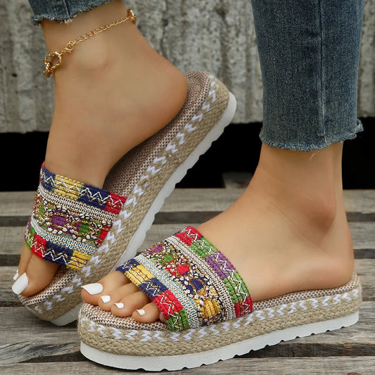 Weave Platform Summer Heeled Bohemian Handmade Slippers