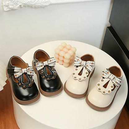 Cute bow Leather T-strap Oxfords Soft Shoes