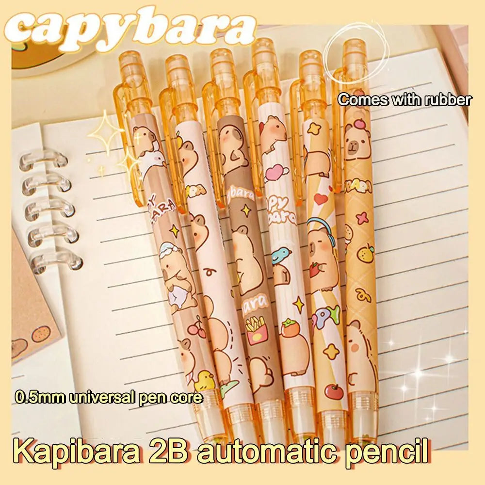 6pcs 0.5mm Capybara Mechanical Pencil Press with Eraser Propelling