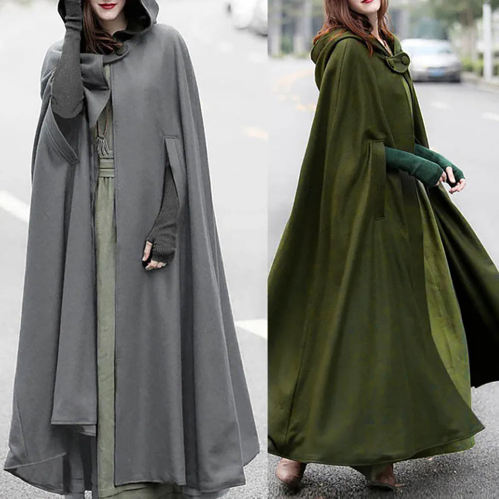 Winter Cloak Hooded Trench Coat Gothic Cape Open Front Cardigan Jacket Coat