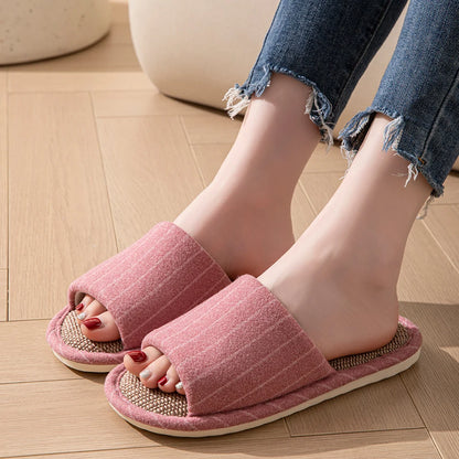 Spring and Autumn Stripe Flax Soft Sole Slippers