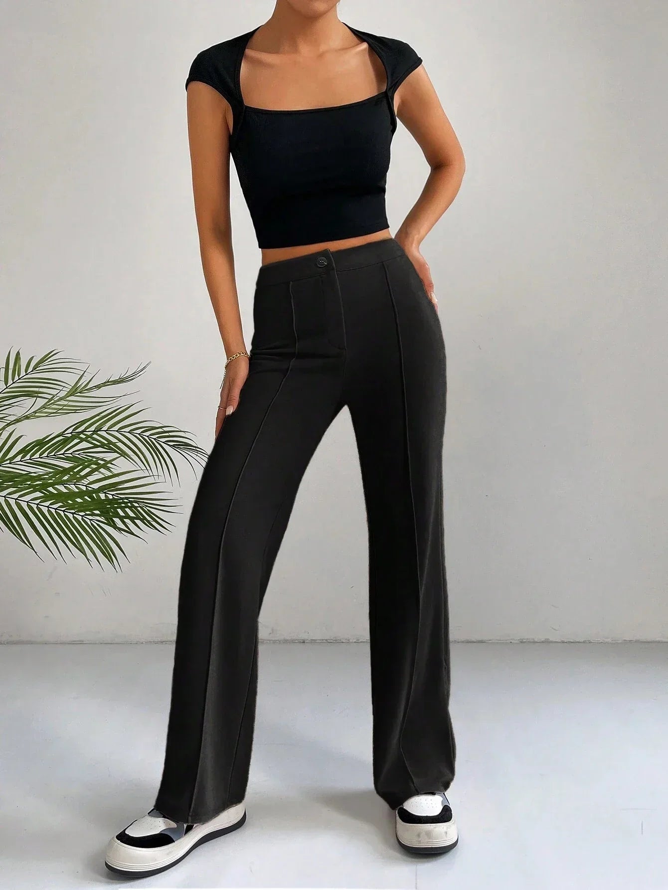 High Waist Straight Leg Pants