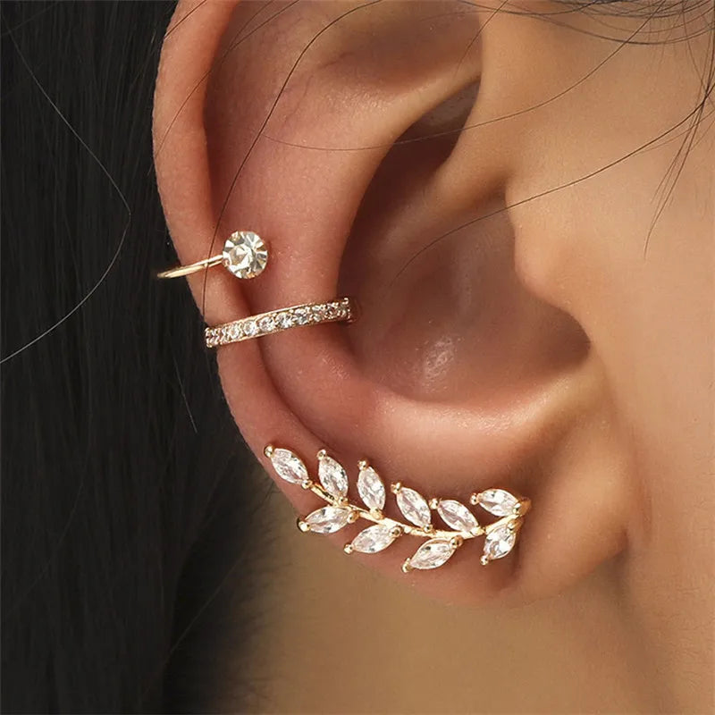 Bohemian Piercing Crystal Rhinestone Ear Cuff Wrap Earrings