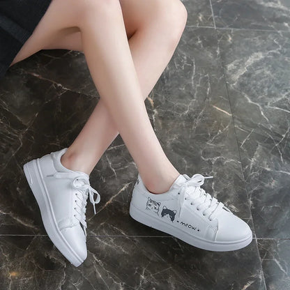 Breathable Vulcanized Cute Cat Cartoon Lace Casual Sneakers
