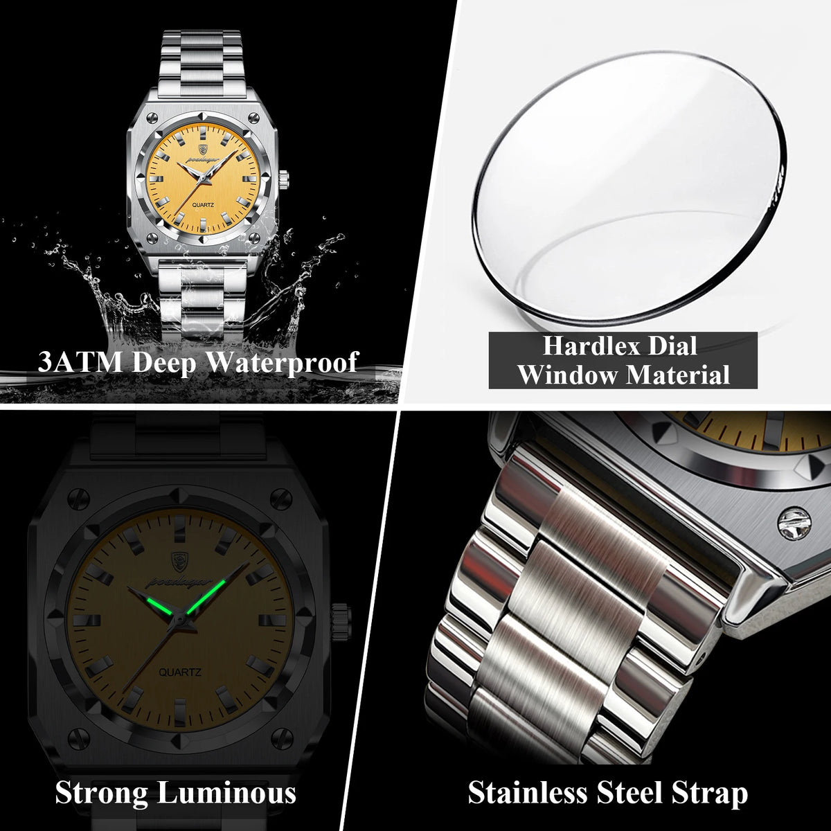 Elegant  Waterproof Stainless Steel Luminous Quartz Watches