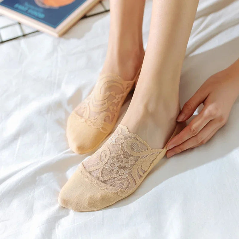 5 Pairs/Lot Lace Invisible Transparent No-Show Ankle Short