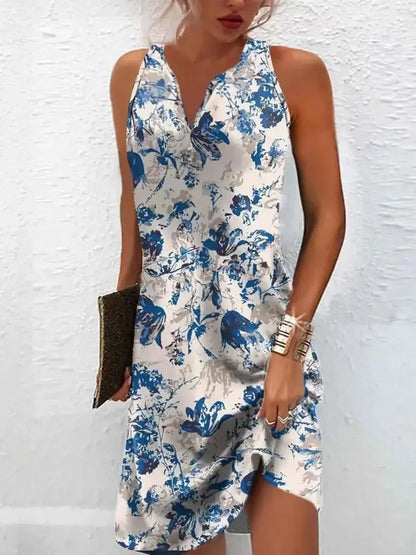 Stitching V Neck Loose  Bohemian sleeveless Dress