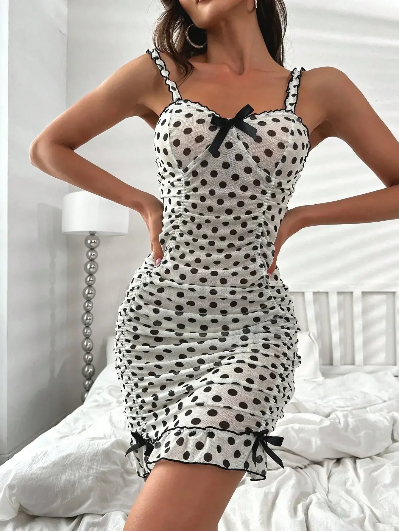 slim fit polka dot print nightdress