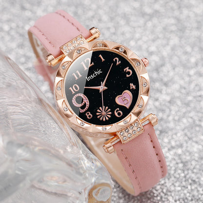 6PCS/Set Heart Dial Watch Set