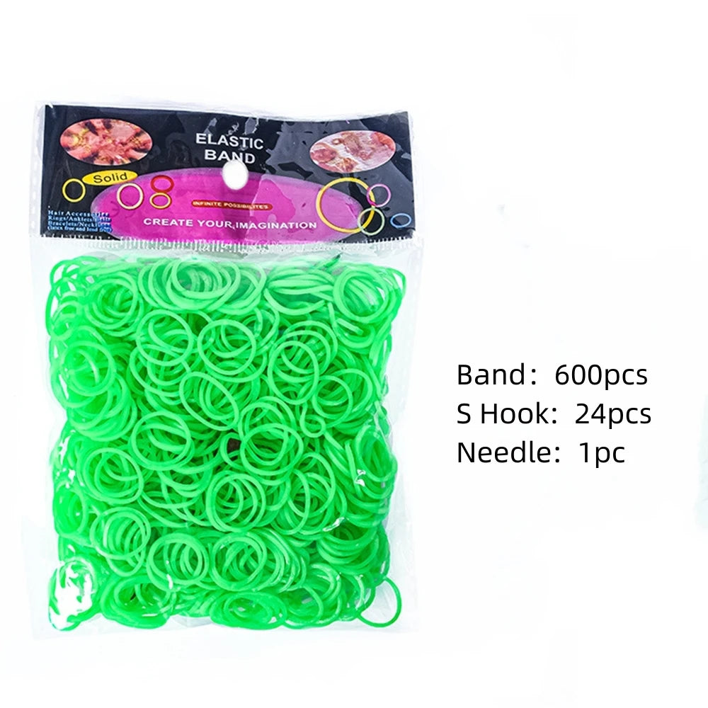 600Pcs Color Rubble Loom Wristbands Kit Elastic Weaving Lacing Craft