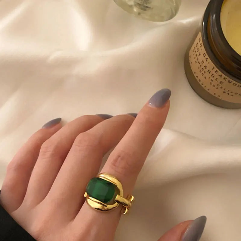 Elegant Green Crystal Stone Gold Engagement Rings