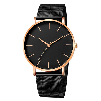 Luxury Metal Mesh Quartz Elegant Rose Gold Wristwatch
