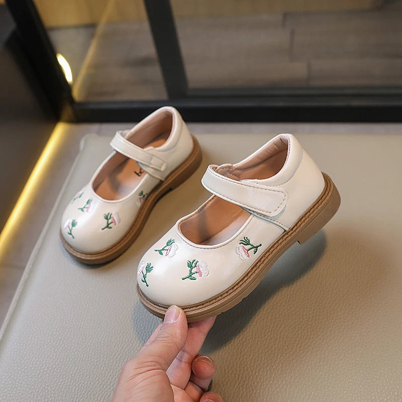 Leather Flowers Flats Mary Janes Soft Shoes