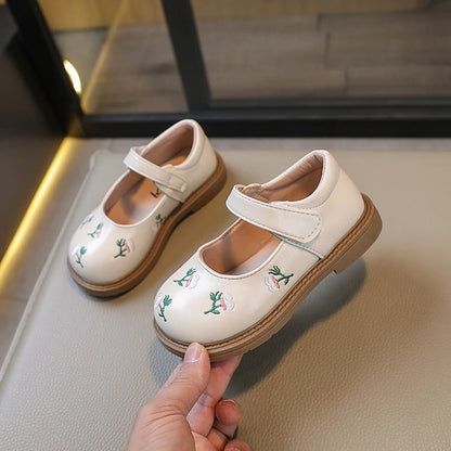 Leather Flowers Flats Mary Janes Soft Shoes
