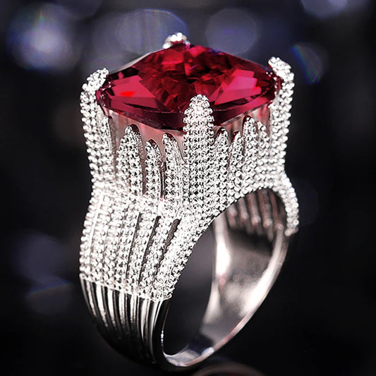 Square Dark Red Cubic Zirconia Hyperbole Noble Rings