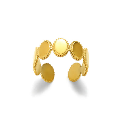 Gold Stainless Steel Coin Broad Surface Elliptical Geometry Rings