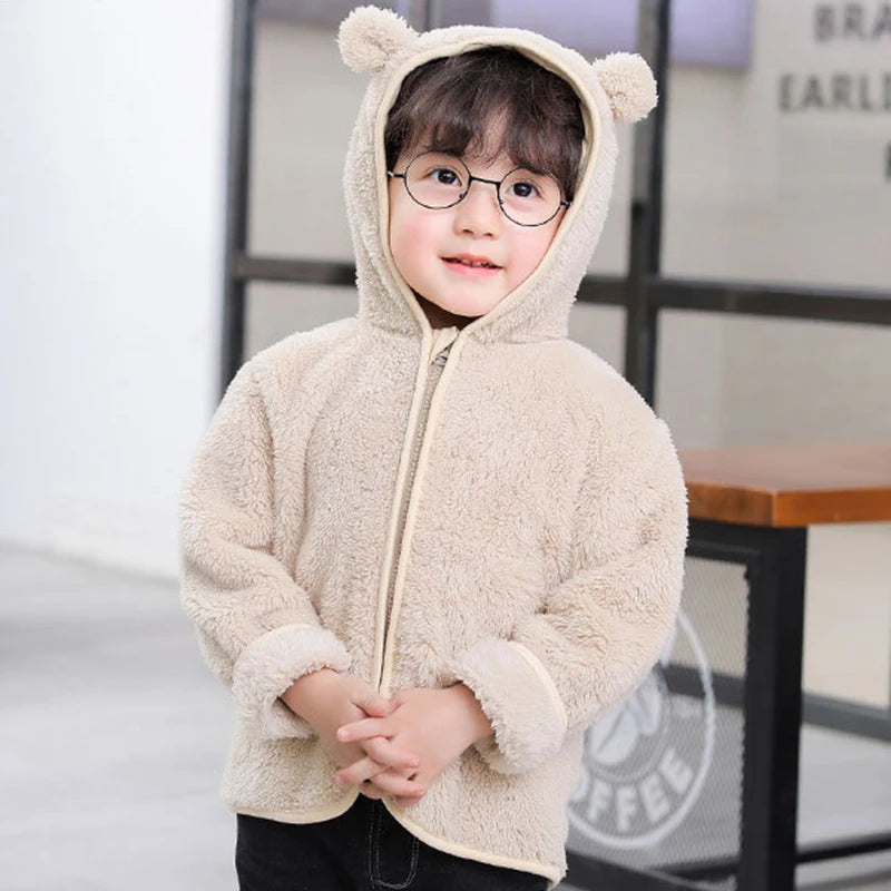 Autumn and Winter Hooded Cute Toddler 1-5 Years Flannel Jacket