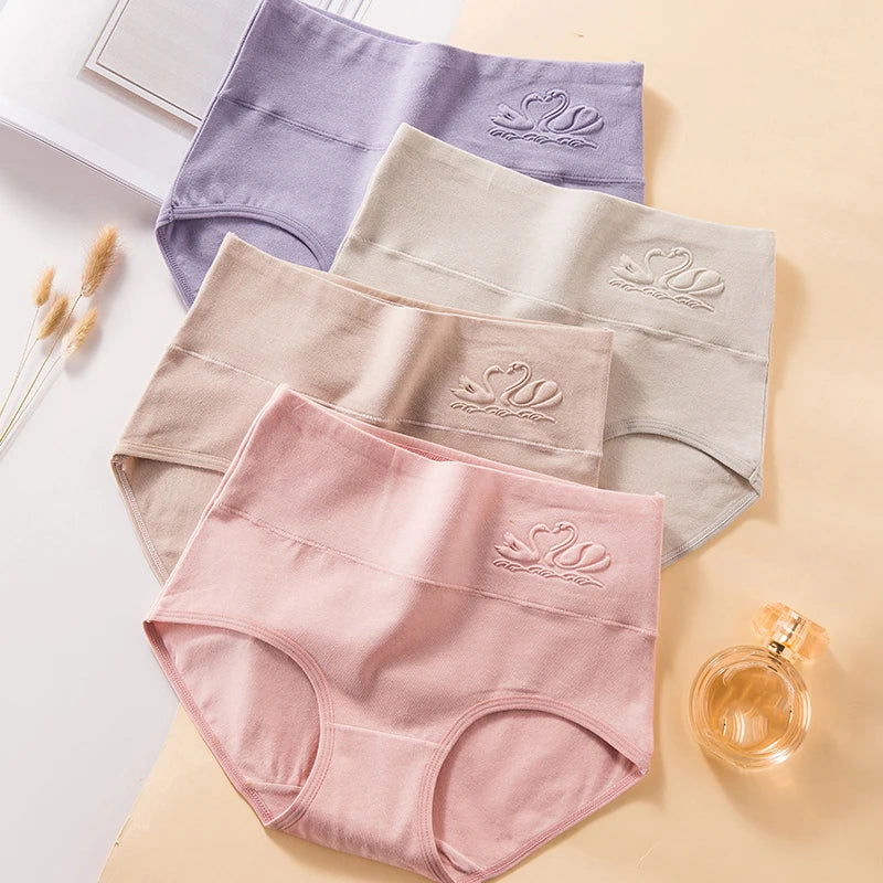 4PCS High Waist Cotton Underpants Plus Size Lingerie