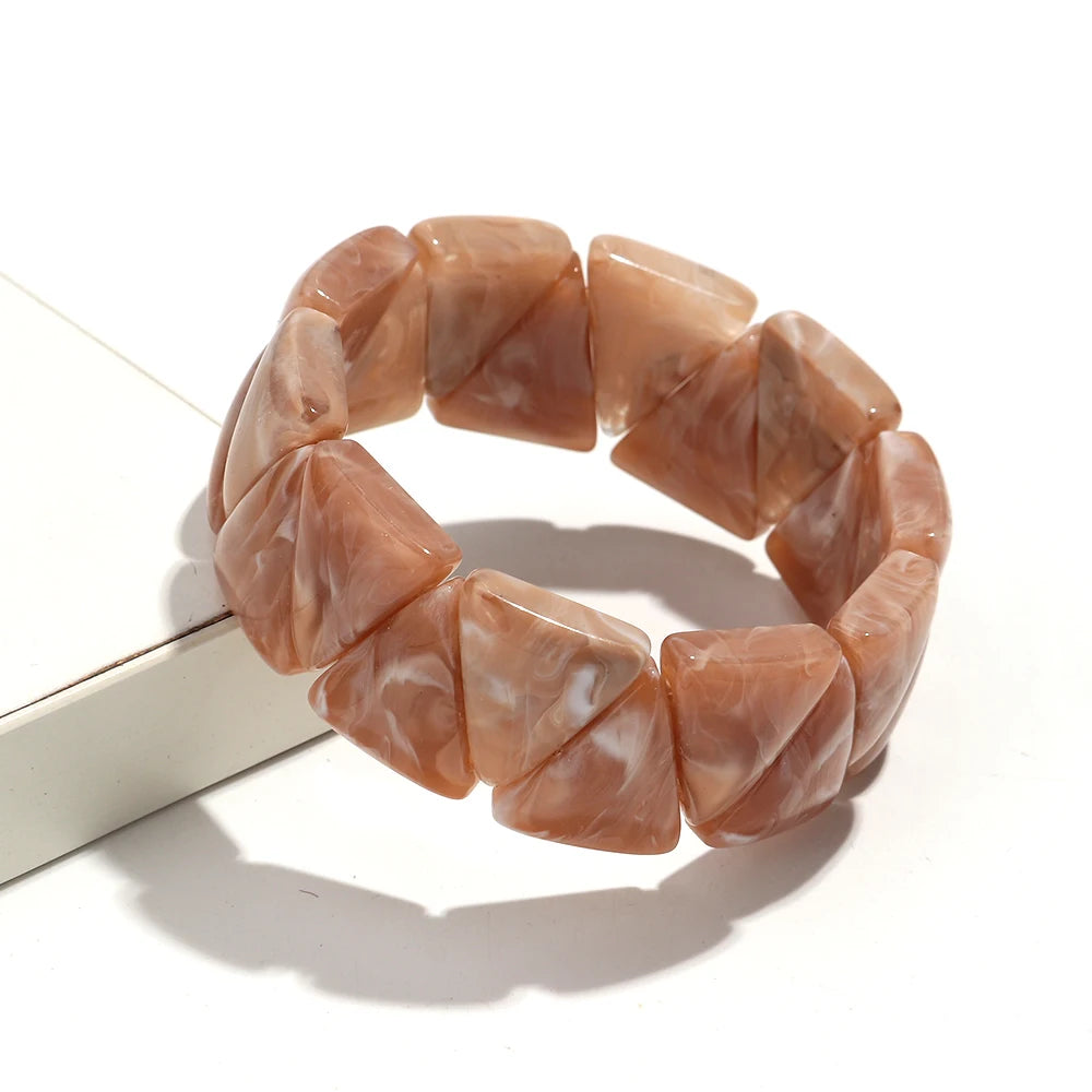 Acrylic Geometric Triangle Marble Elastic Beads Bracelets