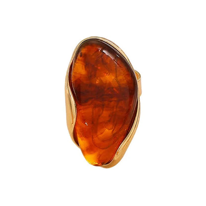 Brown Green Beige Resin Geometric Ring Vintage Gold Open Finger Rings