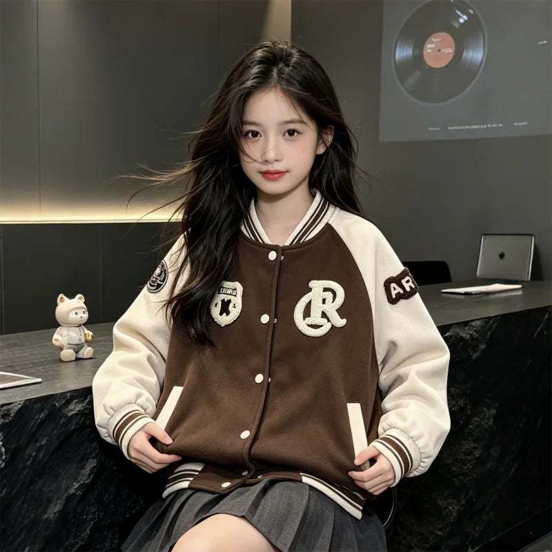 College Style Cardigan Color-Block Spring Autumn Baseball Jacket