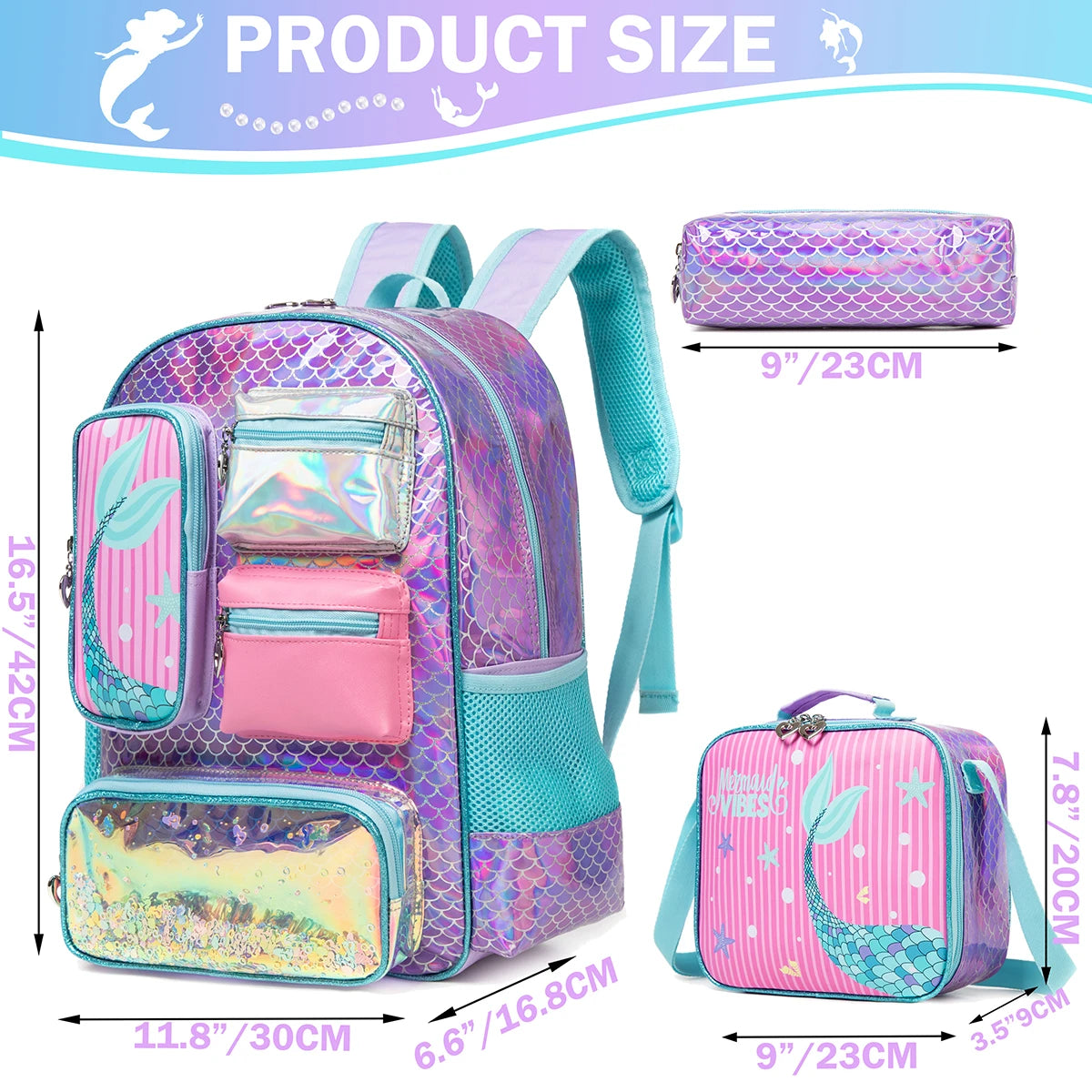 Meetbelify Mermaid Backpack for Girls Bookbag