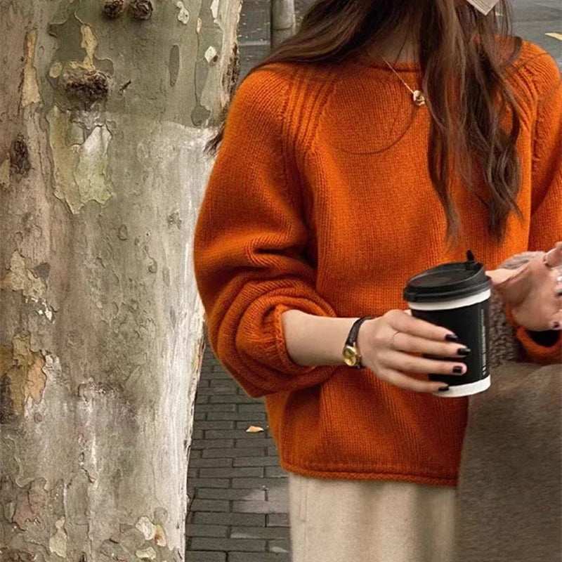 Casual O-Neck Loose Knitted Base Top Long Sleeved Jumper Pullover Sweater