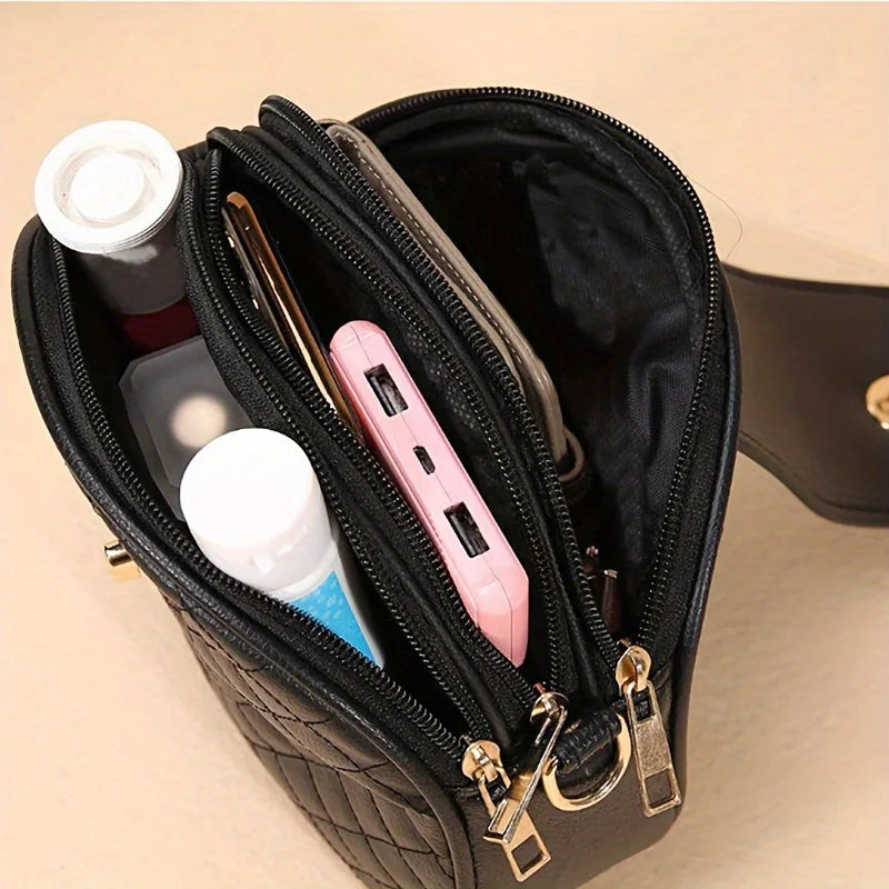Small Quilted Crossbody PU Leather Shoulder Vintage Round Shape Bag