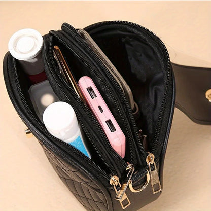 Small Quilted Crossbody PU Leather Shoulder Vintage Round Shape Bag
