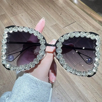 Butterfly-Shaped Oversized Frame with Rhinestone Sunglasses