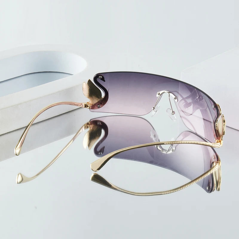 Frameless with Rhinestone Embellished Swan Sunglasses